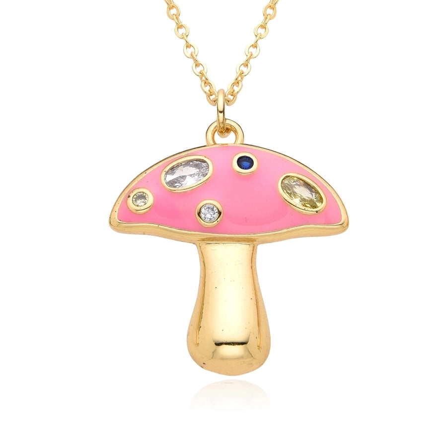 Copper Inlay Mushroom Zircon Pendant Necklace