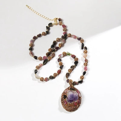 Bohemian Water Droplets natural stone Beaded Chain Pendant Necklace In Bulk
