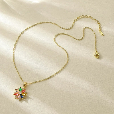 Jewelry Elegant Shiny Flower 304 Stainless Steel Zircon 18K Gold Plated Inlay Pendant Necklace