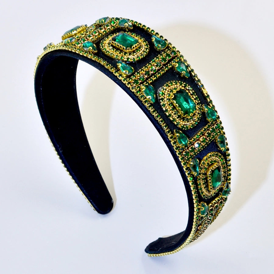 Women's Elegant Color Block Rhinestone Flannel Handmade Hair Band