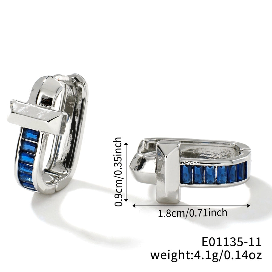 1 Pair Elegant Simple Style Shiny Geometric Inlay Copper Glass K Gold Plated Rhodium Plated Ear clip