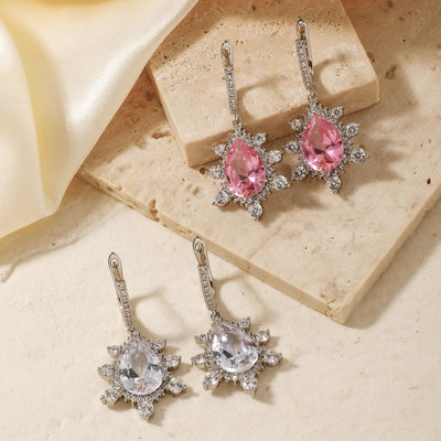 1 Pair Elegant Shiny Korean Style Geometric Water Droplets Flower Inlay Copper Glass Zircon K Gold Plated Rhodium Plated Ear clip