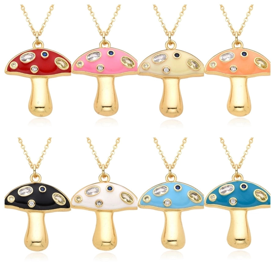 Copper Inlay Mushroom Zircon Pendant Necklace