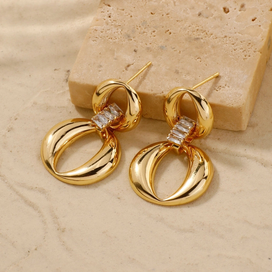 1 Pair Elegant Glam Shiny Geometric Inlay Copper Zircon K Gold Plated Rhodium Plated Drop Earrings