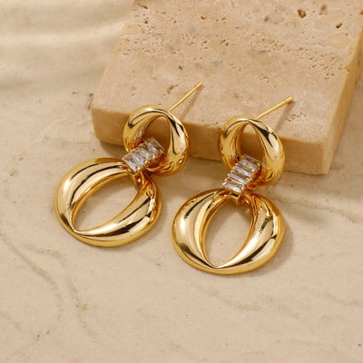 1 Pair Elegant Glam Shiny Geometric Inlay Copper Zircon K Gold Plated Rhodium Plated Drop Earrings