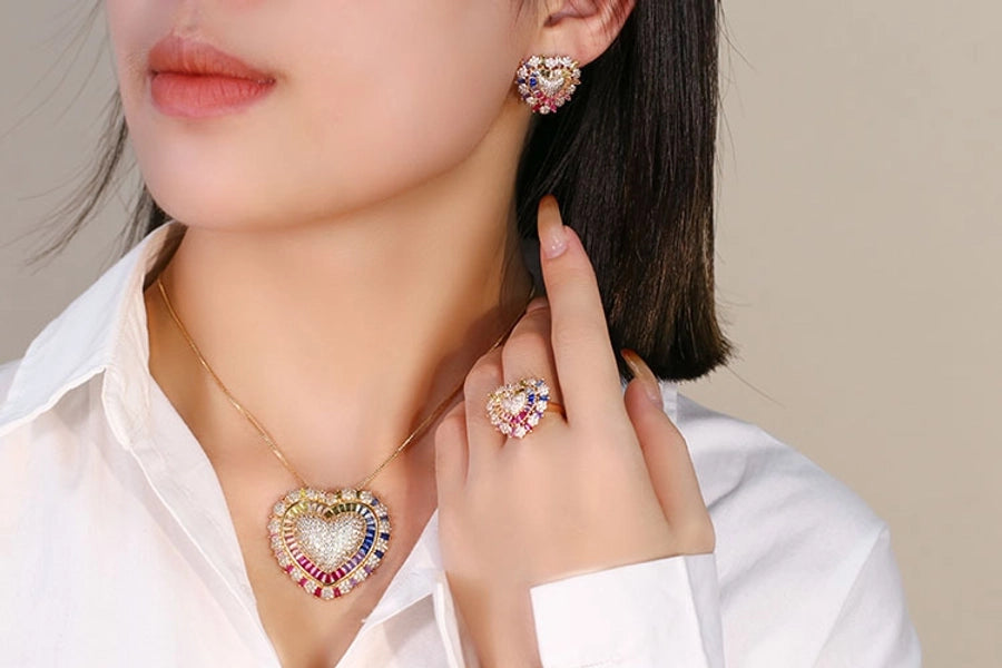 Copper Plating Heart Shape Jewelry Set