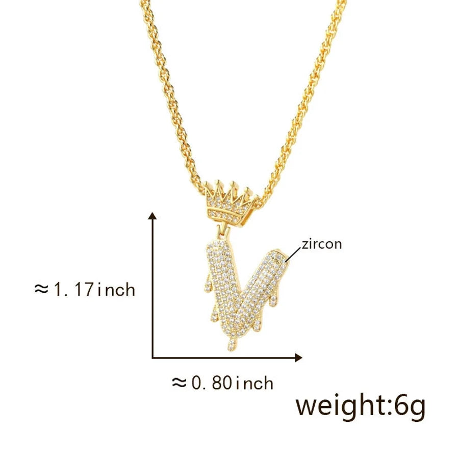 Copper Hemp flowers chain 18K Gold Plated Letter Zirconia Pendant Necklace