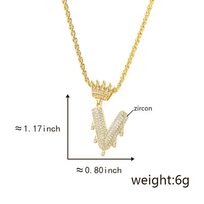 Copper Hemp flowers chain 18K Gold Plated Letter Zirconia Pendant Necklace
