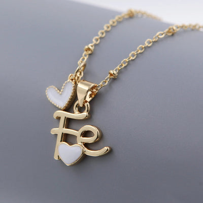 Copper 18K Gold Plated Epoxy Letter Heart Shape Pendant Necklace