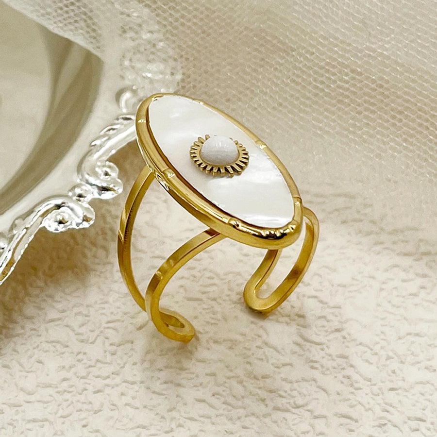 Jewelry Elegant Vacation Simple Style Sun Square Oval 304 Stainless Steel Shell 14K Gold Plated Inlay Open Rings