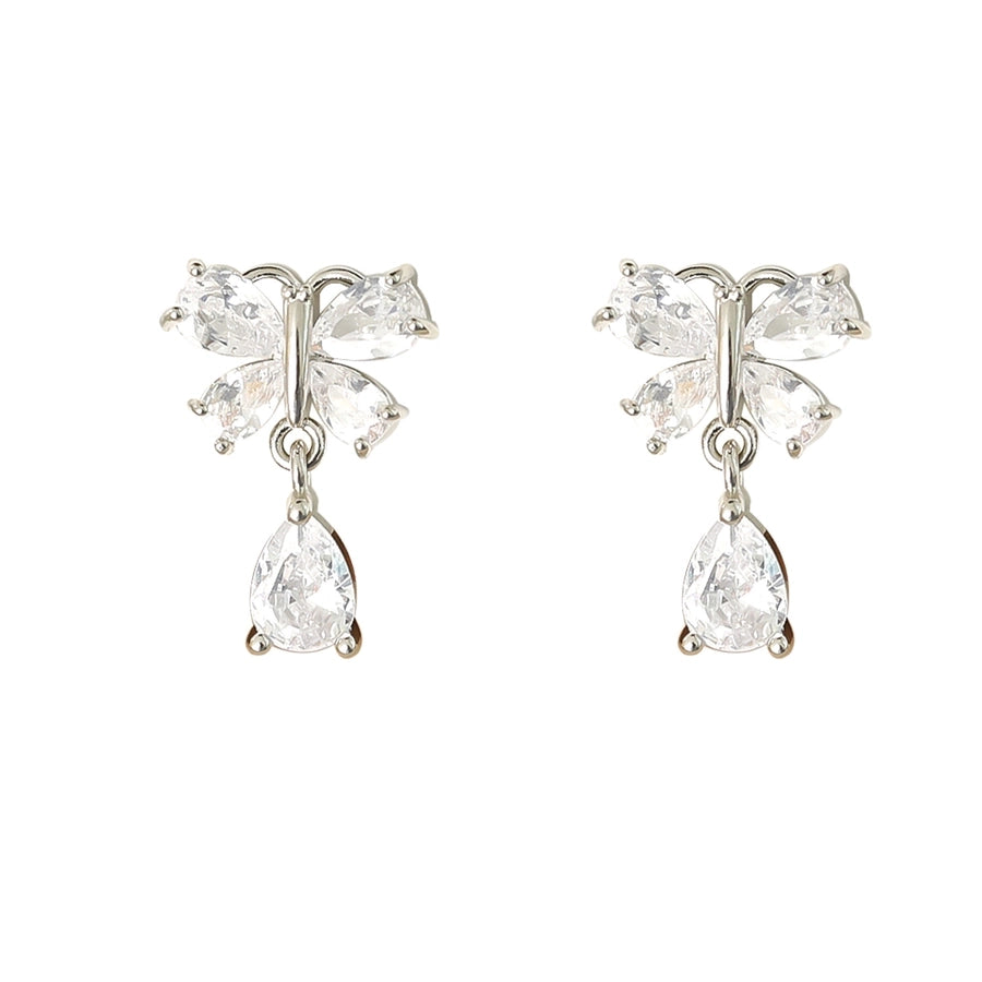 1 Pair Sweet Commute Shiny Water Droplets Inlay Copper Zircon 18K Gold Plated White Gold Plated Ear Studs