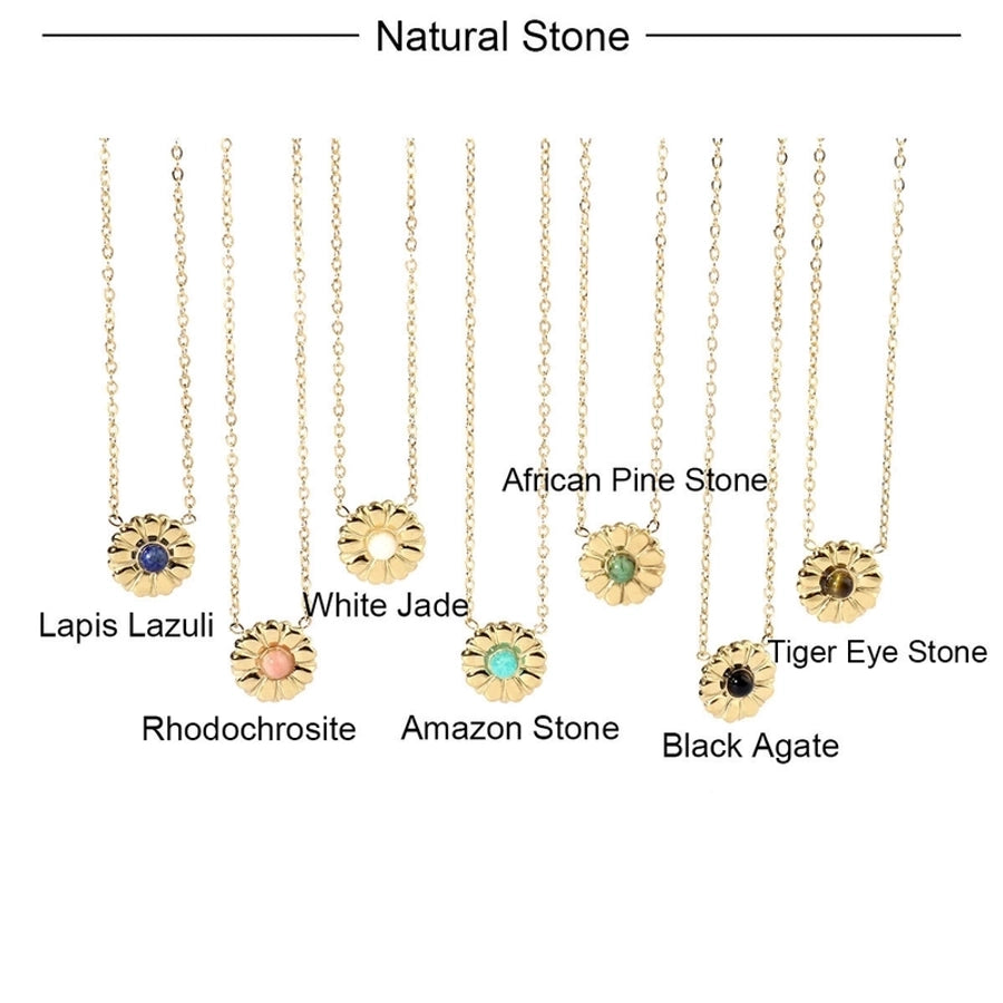 Jewelry Retro French Style Daisy Titanium Steel Natural Stone 14K Gold Plated Plating Inlay Pendant Necklace