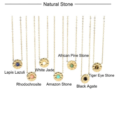 Jewelry Retro French Style Daisy Titanium Steel Natural Stone 14K Gold Plated Plating Inlay Pendant Necklace