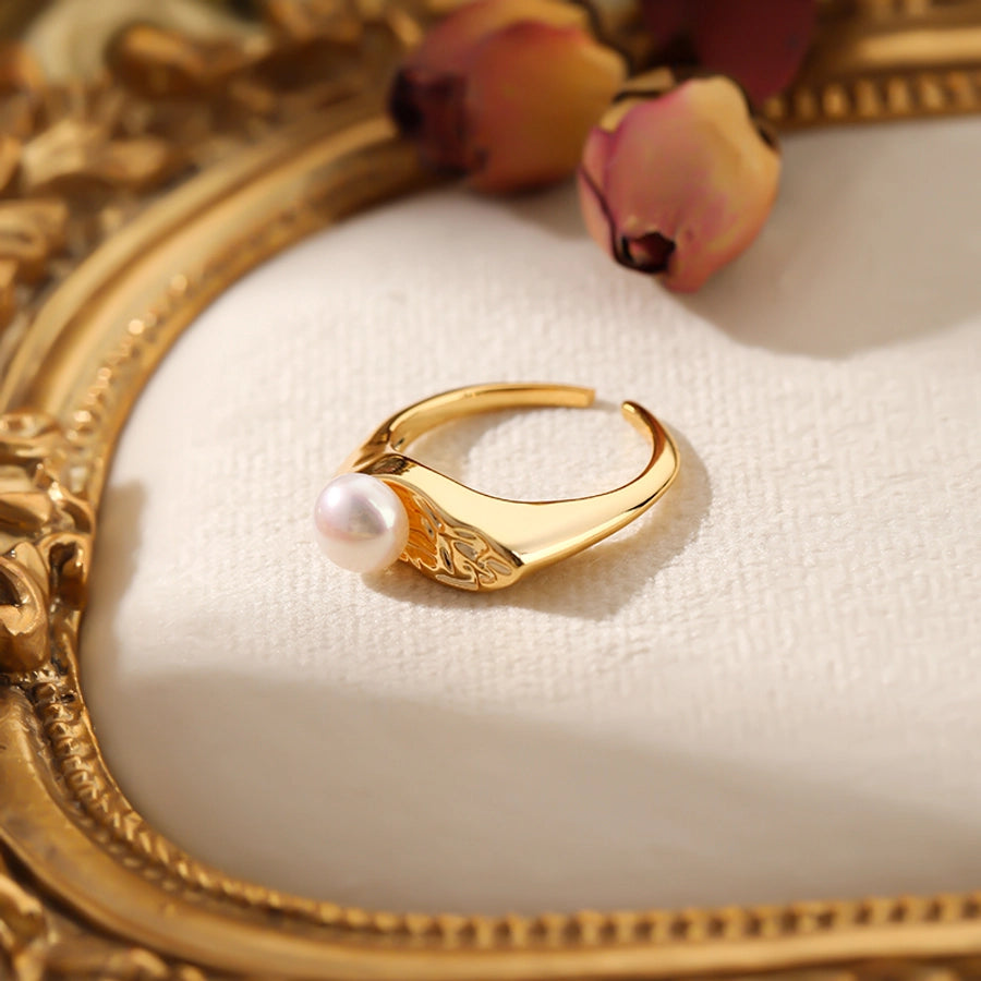 Jewelry Elegant Pearl Freshwater Pearl Copper Freshwater Pearl 18K Gold Plated Palladium White K Open Rings