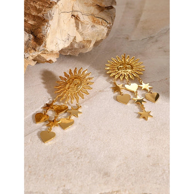 1 Pair Simple Style Classic Style Pentagram Sun Moon 304 Stainless Steel Drop Earrings