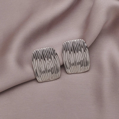 1 Pair Elegant Geometric Pleated 304 Stainless Steel Ear Studs