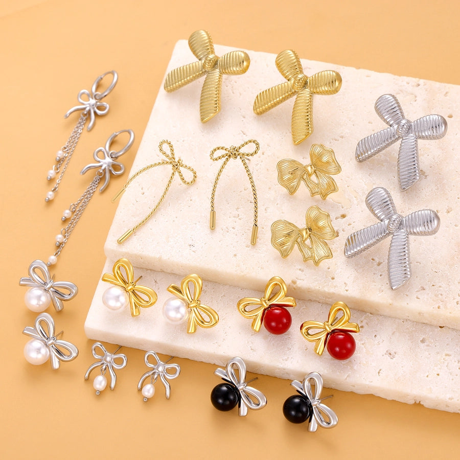 1 Pair Simple Style Bow Knot 304 Stainless Steel 18K Gold Plated Earrings