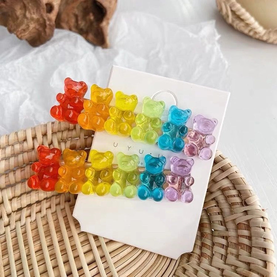 Korean-style Candy-colored Bear Fudge BB Clip Girl's Heart Colorful Cute Hairpin  Bangs Clip Side Broken Hairpin