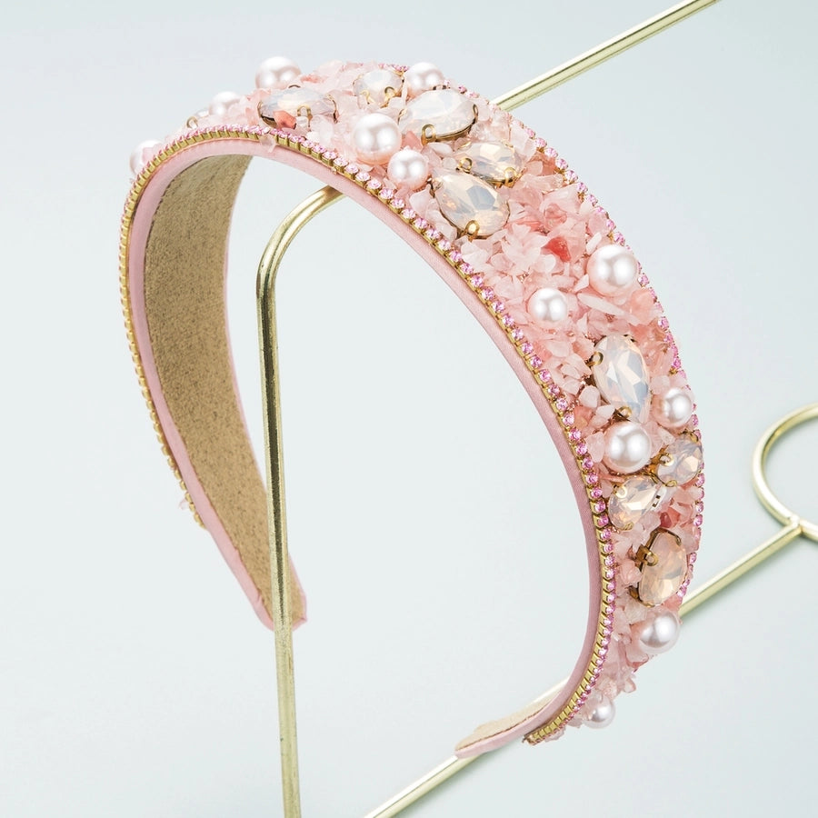 elegant baroque style flower alloy cloth inlay rhinestones pearl hair band