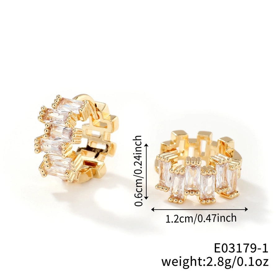 1 Pair Glam Simple Style Shiny Geometric Inlay Copper Zircon K Gold Plated Earrings