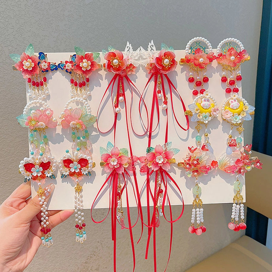 Kid'S Ethnic Style Flower Butterfly Arylic Resin Sequins Plating Artificial Pearls Hair Clip