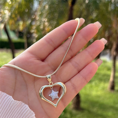 1 Piece Copper Plating 18K Gold Love Heart with Cutout XINGX Small Heart-Shaped Full of Diamond Zircon Snake Chain Suitable for Men Women Daily Wear Suitable for Gifts Cross-Border Original New Arrivals