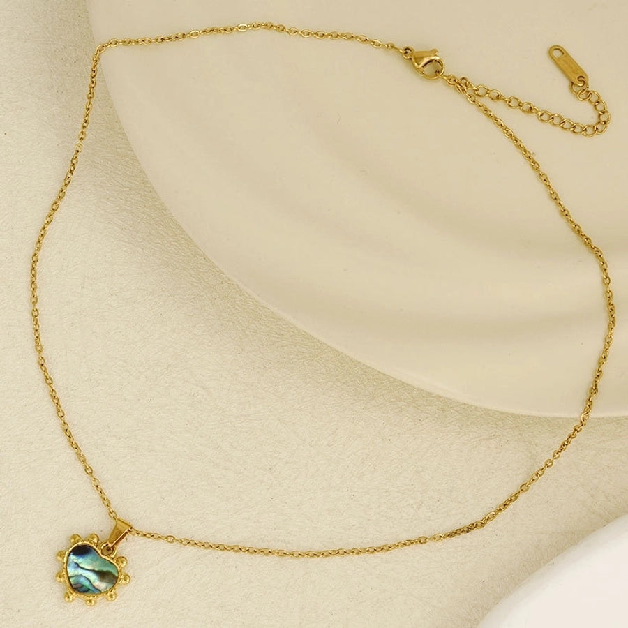 Jewelry Vintage Style Classic Style Heart Shape 304 Stainless Steel Shell Abalone Shell 18K Gold Plated Pendant Necklace