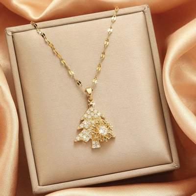 Jewelry Sweet Simple Style Christmas Tree Snowflake 304 Stainless Steel 18K Gold Plated Plating Pendant Necklace