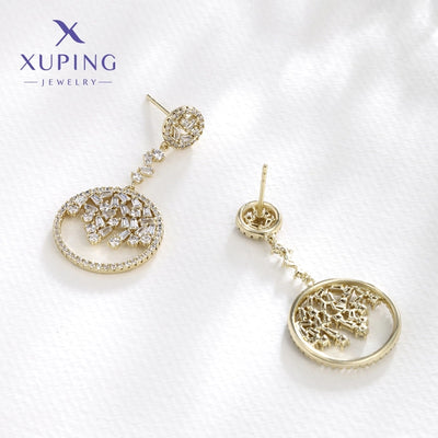 1 Pair Elegant Luxurious Round Plating Copper Artificial Gemstones 18K Gold Plated Drop Earrings