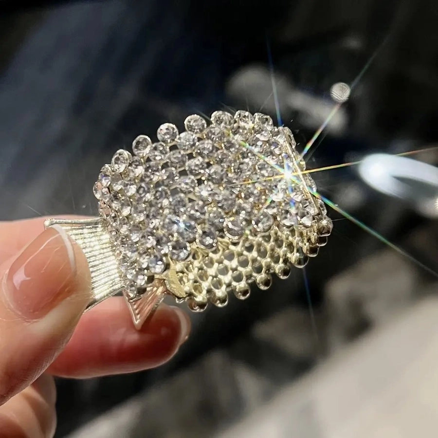 fashion simple style geometric metal inlay artificial pearls rhinestones hair buckle