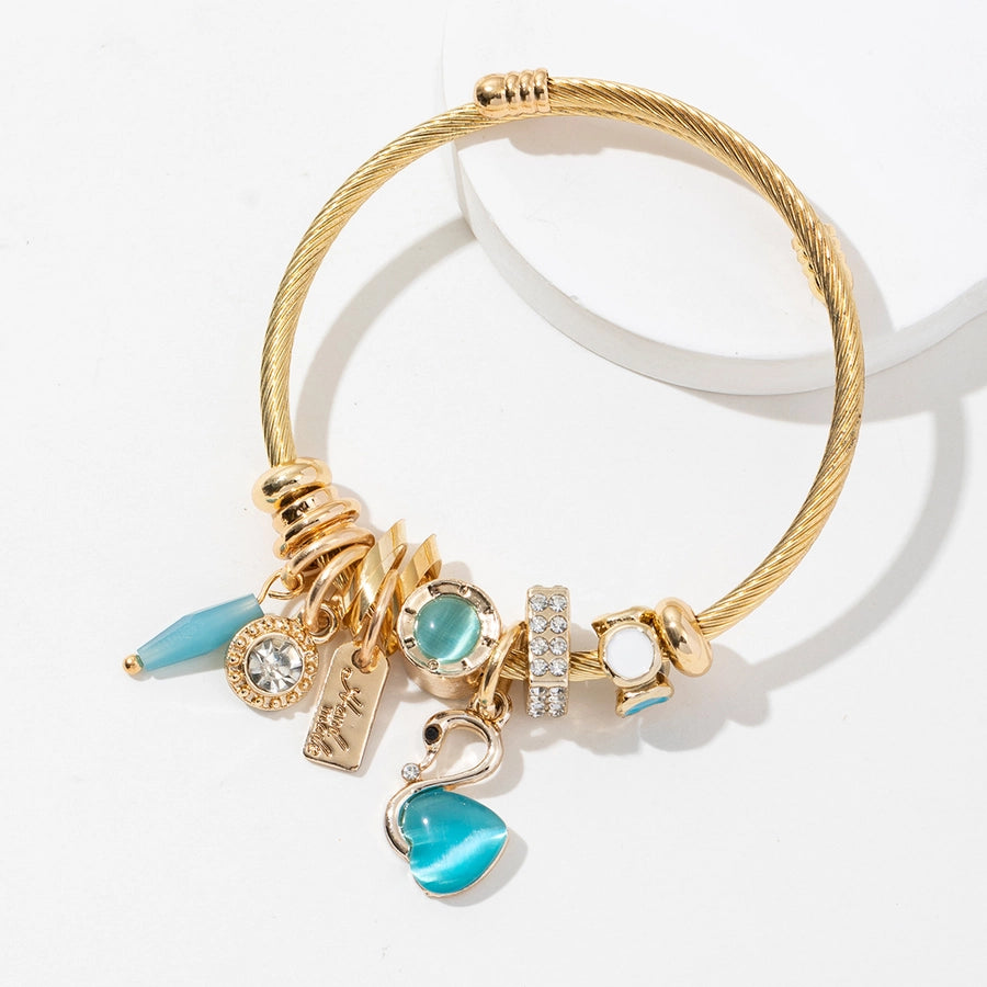 Simple Style Swan Heart Shape 304 Stainless Steel Alloy Artificial Crystal Bangle In Bulk