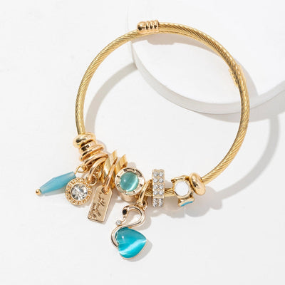 Simple Style Swan Heart Shape 304 Stainless Steel Alloy Artificial Crystal Bangle In Bulk