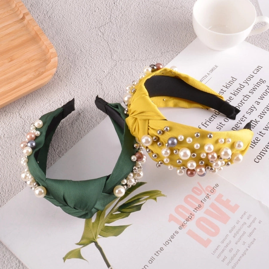 fashion pearl knotted solid color headband