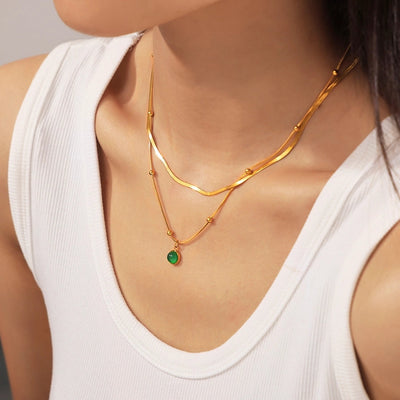 Jewelry Modern Style Commute Round 316 Stainless Steel  Titanium Steel Glass Stone Inlay Pendant Necklace Necklace