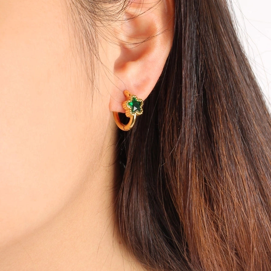 1 Pair Simple Style Commute Pentagram 304 Stainless Steel 316 Stainless Steel  Rhinestones 18K Gold Plated Earrings