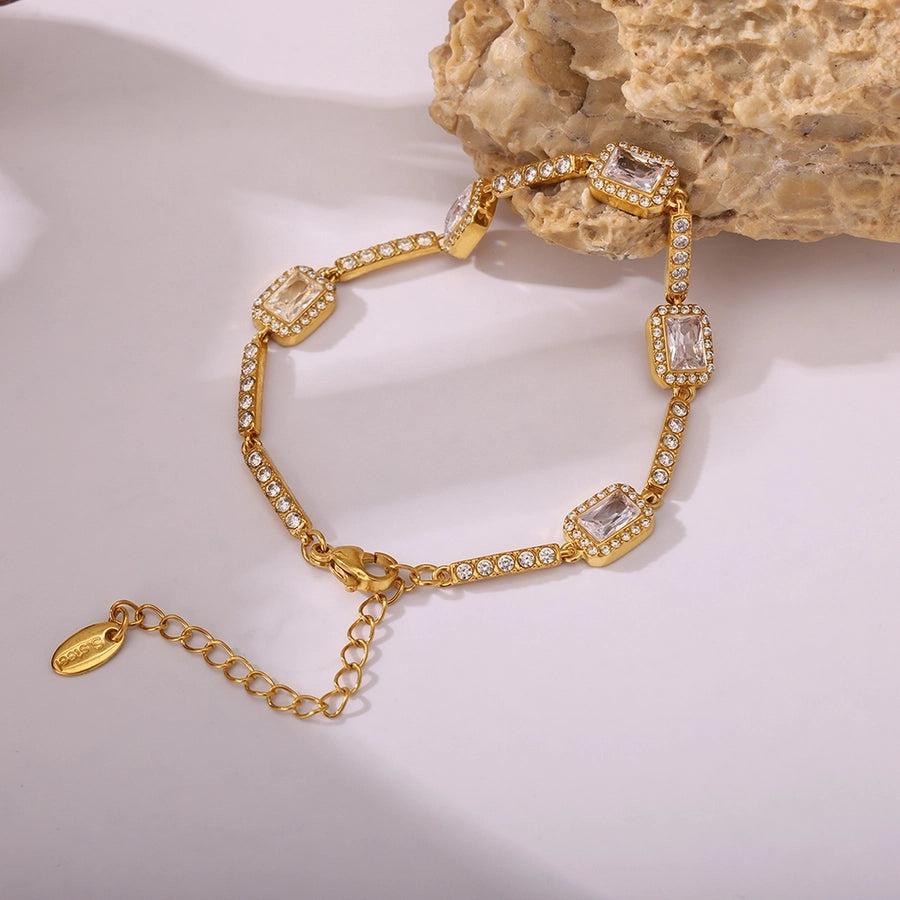 Luxurious Vacation Shiny Square 304 Stainless Steel 18K Gold Plated Zircon  Bracelets In Bulk