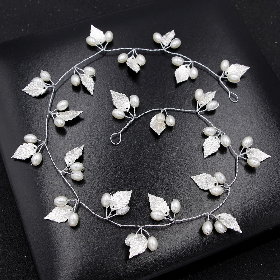baroque alloy leaf handmade pearl chain bride  hairband