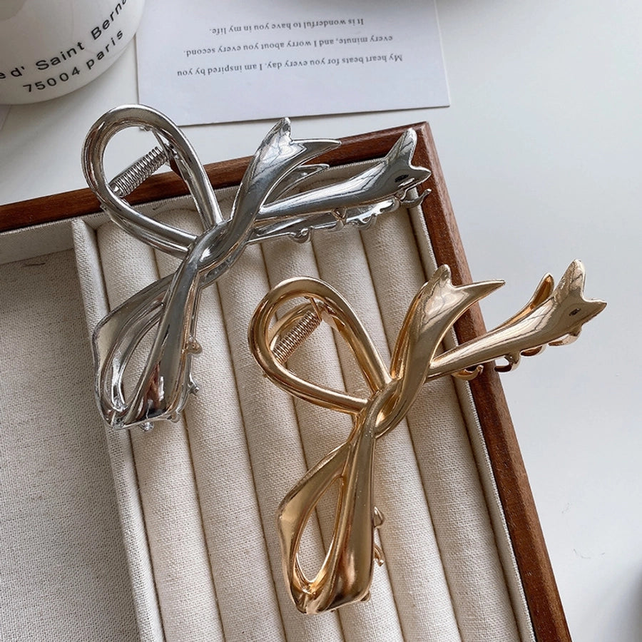 Ribbon bow hairpin for women  new back head clip shark clip high-end silver metal clip hairpin