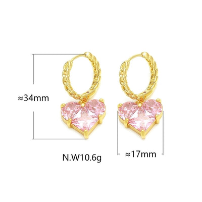 1 Pair Vintage Style Classic Style Heart Shape Plating Copper Zircon Drop Earrings