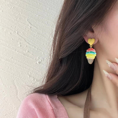 new fashion summer ice cream girly cute earrings niche pink ice cream fun acrylic ear clip