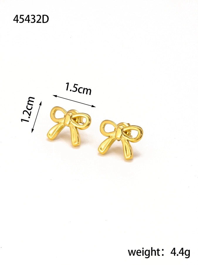 1 Pair Elegant Bow Knot 304 Stainless Steel 18K Gold Plated Drop Earrings