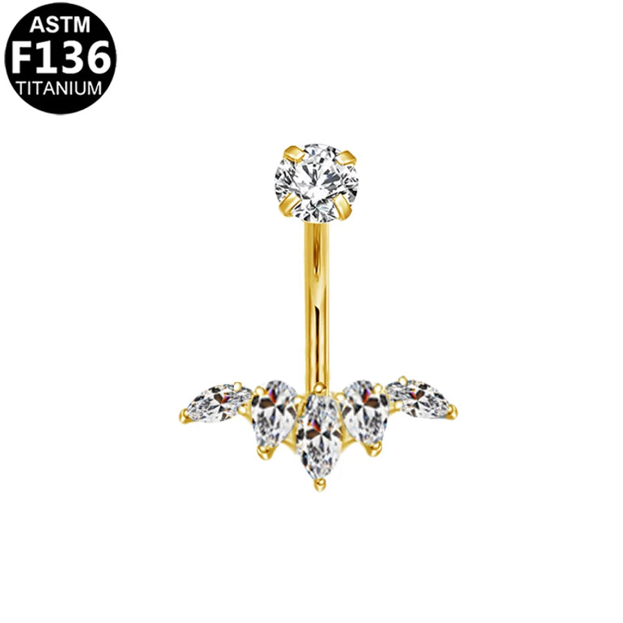 1 Piece Belly Rings Glam Shiny Butterfly Pure Titanium Aluminium Alloy Zircon 14K Gold Plated White Gold Plated