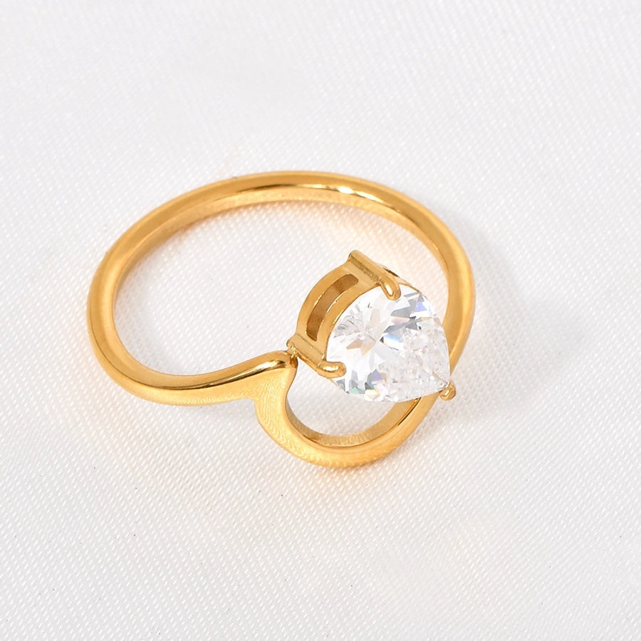 Jewelry Elegant Geometric Solid Color 304 Stainless Steel Rhinestones 18K Gold Plated Inlay Rings
