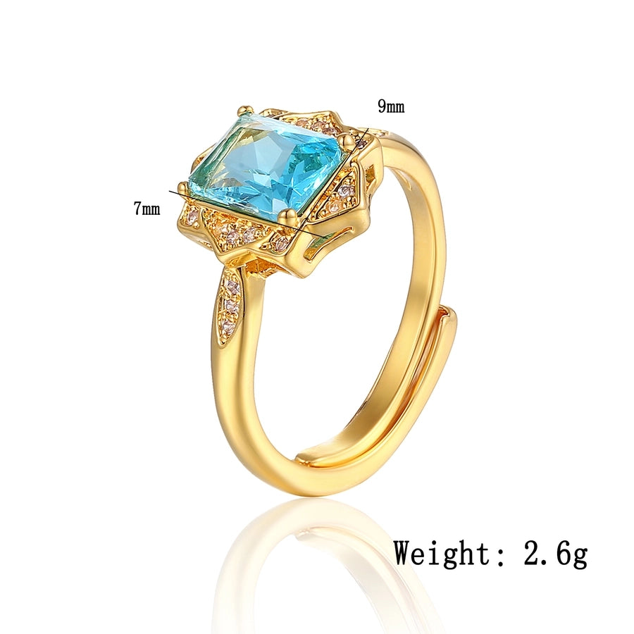Copper Gold Plated Plating Geometric Zircon Adjustable Ring