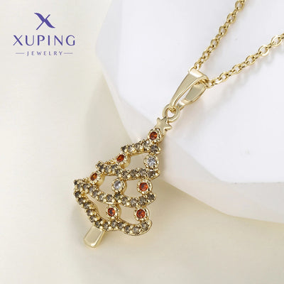 Copper 18K Gold Plated Christmas Tree Pendant Necklace