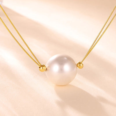 Elegant Luxurious Baroque Style Geometric 18K Gold Plated Imitation Pearl Titanium Steel  Pendant Necklace