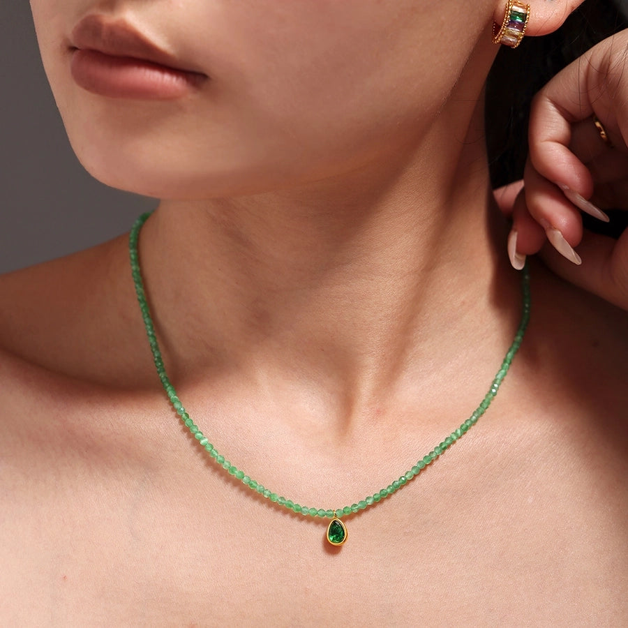 Jewelry Elegant Water Droplets 304 Stainless Steel Opal 18K Gold Plated Beaded Plating Inlay Pendant Necklace