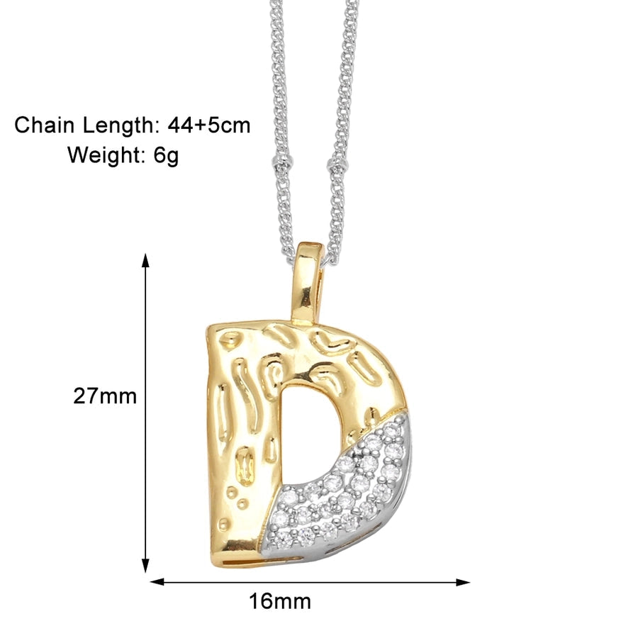Jewelry Modern Style Simple Style letter 201 Stainless Steel Copper Zircon 18K Gold Plated Mixed Metal Inlay Pendant Necklace