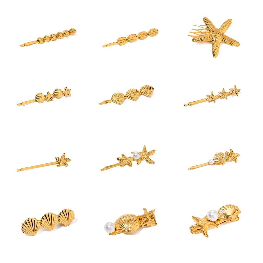 Women's IG Style Marine Style Starfish Flower Shell 304 Stainless Steel Inlay Pearl Hair Clip Insert comb