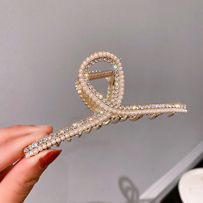 elegant geometric alloy inlay artificial pearls hair claws 1 piece